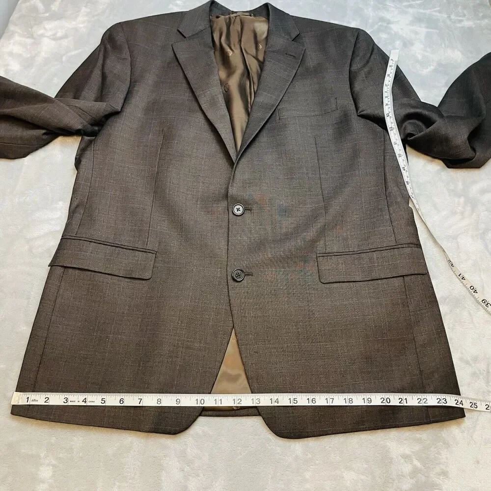 Lauren‎ Ralph Lauren Wool Blazer Mens 44L Olive Brown Micro Plaid Two Button